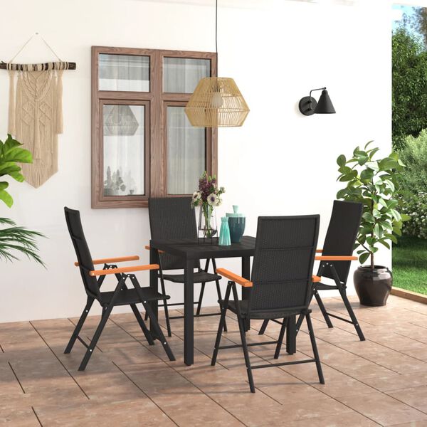 vidaXL Ensemble à manger de jardin 5 pcs noir et marron
