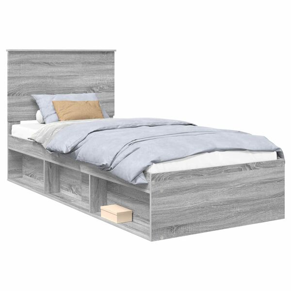 vidaXL Cadre de lit Gris Sonoma 100 x 200 cm Bois de pin massif