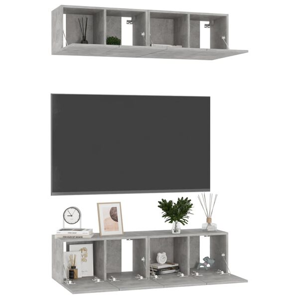 vidaXL Meubles TV 4 pcs Gris b&eacute;ton 60x30x30 cm Bois d'ing&eacute;nierie
