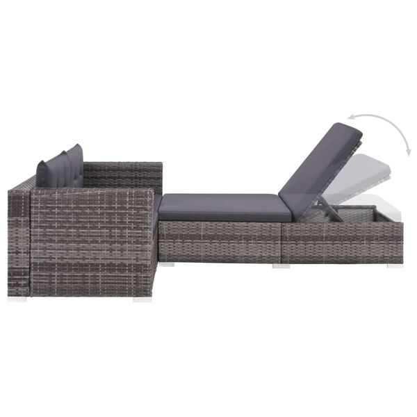 vidaXL Salon de jardin 3 pcs avec coussins Résine tressée Gris