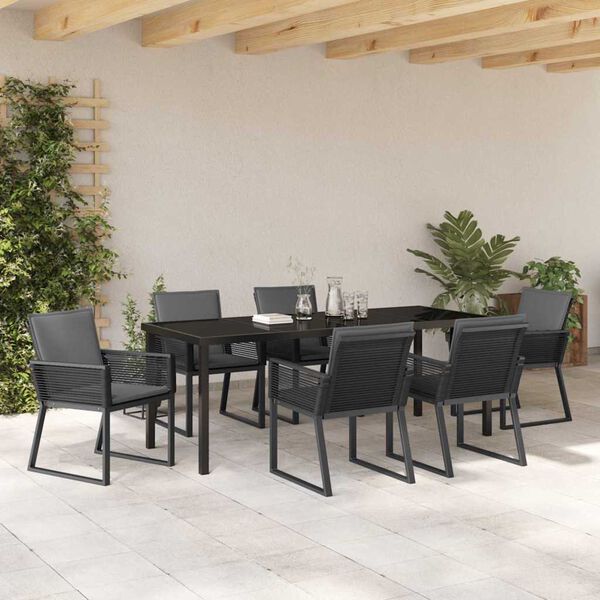 vidaXL Ensemble de salle &agrave; manger pour jardin 7 pcs Noir