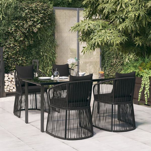 vidaXL Ensemble &agrave; manger de jardin et coussins 5pcs Noir Rotin PVC