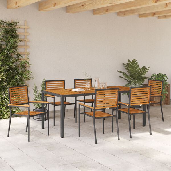 vidaXL Ensemble de salle à manger pour jardin 7 pcs Noir et Bois