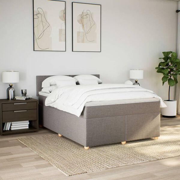 vidaXL Sommier &agrave; lattes de lit avec matelas Taupe 160x200 cm Tissu