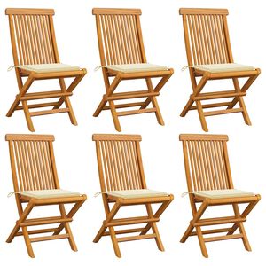 vidaXL Chaises de jardin et coussins cr&egrave;me lot de 6 Bois teck massif