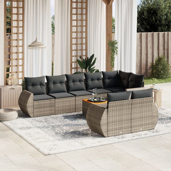 vidaXL Salon de jardin 9 pcs avec coussins gris résine tressée