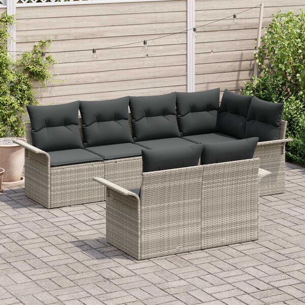 vidaXL Ensemble de canap&eacute; de jardin 7 pcs Gris clair polyrotin