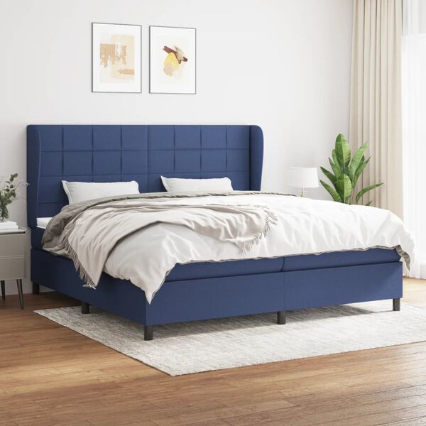 vidaXL Sommier &agrave; lattes de lit avec matelas Bleu 200x200 cm Tissu