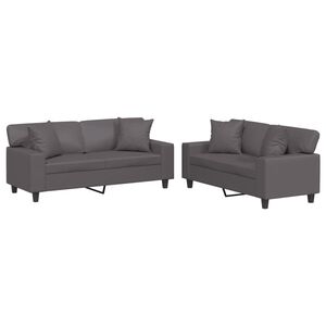 vidaXL Ensemble de canap&eacute;s 2 pcs avec coussins gris similicuir