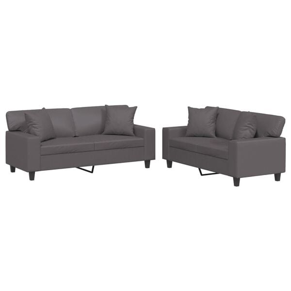 vidaXL Ensemble de canapés 2 pcs avec coussins gris similicuir
