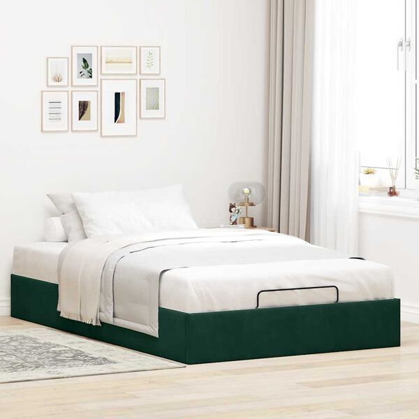 vidaXL Cadre de lit ottoman sans matelas vert fonc&eacute; 120x190 cm velours