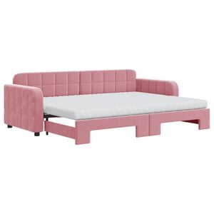 vidaXL Lit de jour avec lit gigogne et matelas rose 80x200 cm velours