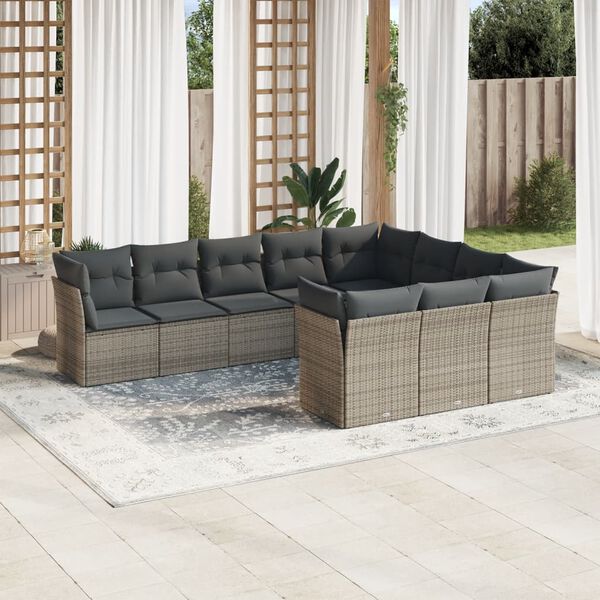 vidaXL Salon de jardin avec coussins 10 pcs gris r&eacute;sine tress&eacute;e