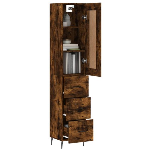 vidaXL Buffet haut Ch&ecirc;ne fum&eacute; 34,5x34x180 cm Bois d'ing&eacute;nierie
