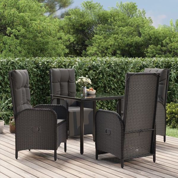 vidaXL Ensemble à manger de jardin coussins 5pcs Noir Résine tressée