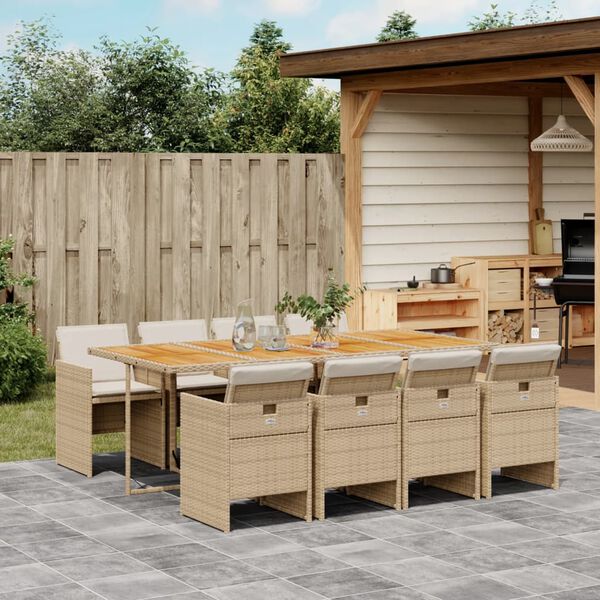 vidaXL Ensemble &agrave; manger de jardin et coussins 9 pcs beige Poly rotin