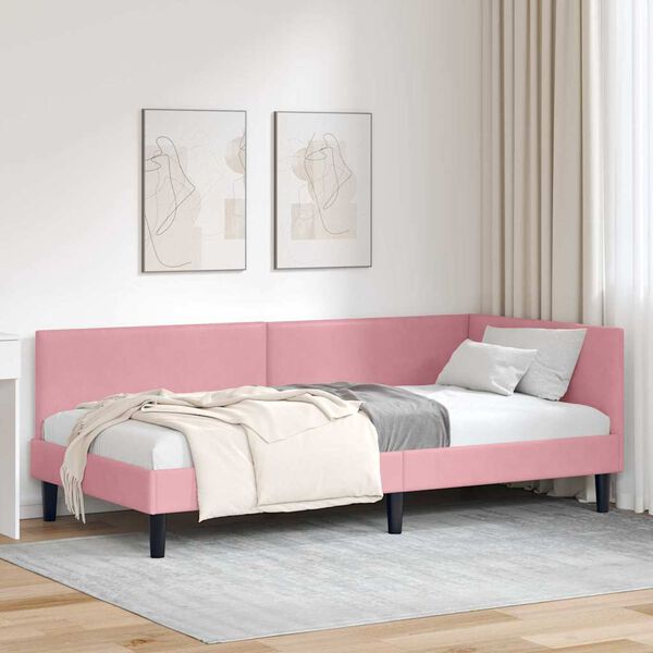 vidaXL Cadre de lit d'angle Rose 80 cm x 200 cm Velours