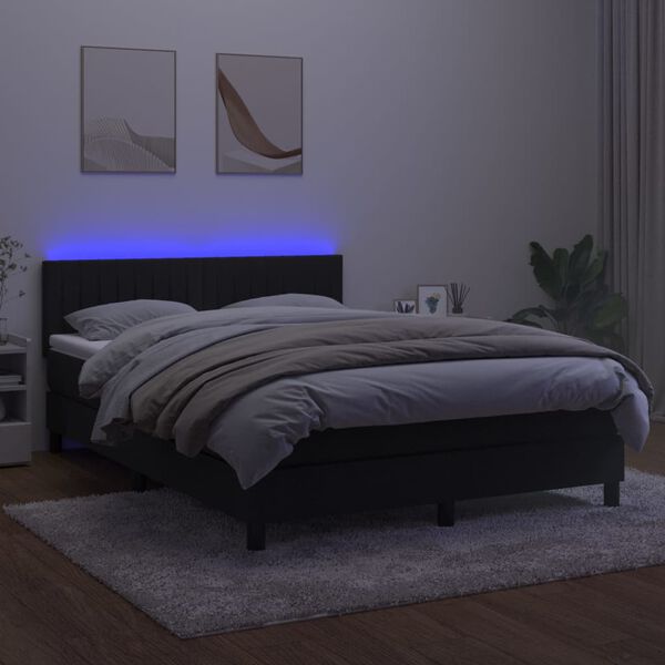 vidaXL Sommier &agrave; lattes de lit avec matelas et LED Noir 140x190 cm