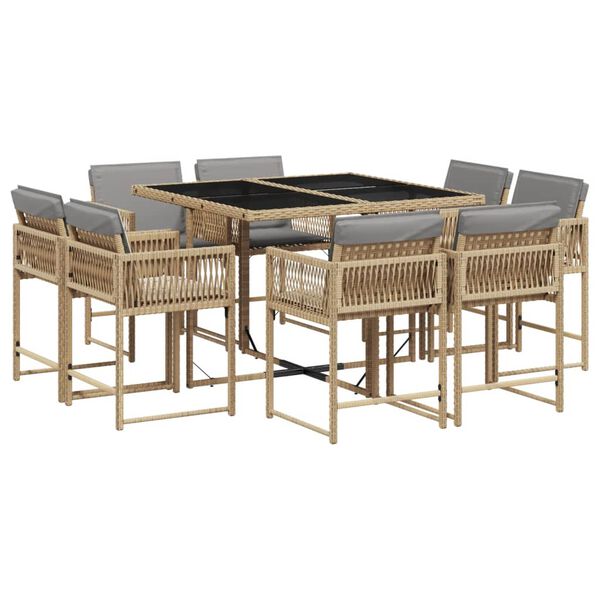 vidaXL Ensemble &agrave; manger de jardin et coussins 9 pcs m&eacute;lange beige