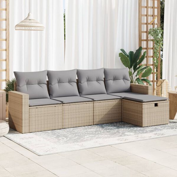 vidaXL Salon de jardin avec coussins 5 pcs beige r&eacute;sine tress&eacute;e
