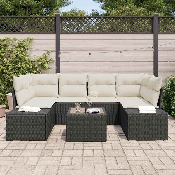 vidaXL Ensemble de canapé de jardin avec coussin 7 pcs Noir polyrotin
