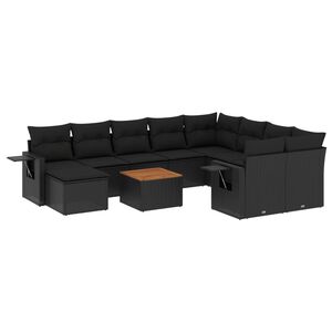 vidaXL Salon de jardin 11 pcs avec coussins noir r&eacute;sine tress&eacute;e