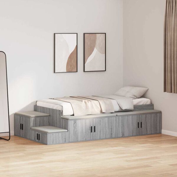 vidaXL Cadre de lit avec rangement avec stockage Gris Sonoma 100 cm