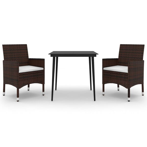 vidaXL Ensemble &agrave; manger de jardin coussins 3 pcs R&eacute;sine tress&eacute;e Verre