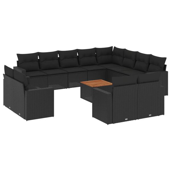 vidaXL Salon de jardin avec coussins 13 pcs noir r&eacute;sine tress&eacute;e