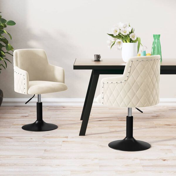 vidaXL Chaises pivotantes &agrave; manger lot de 2 Cr&egrave;me Velours