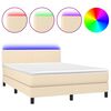 vidaXL Sommier &agrave; lattes de lit avec matelas LED Cr&egrave;me 140x200 cm Tissu