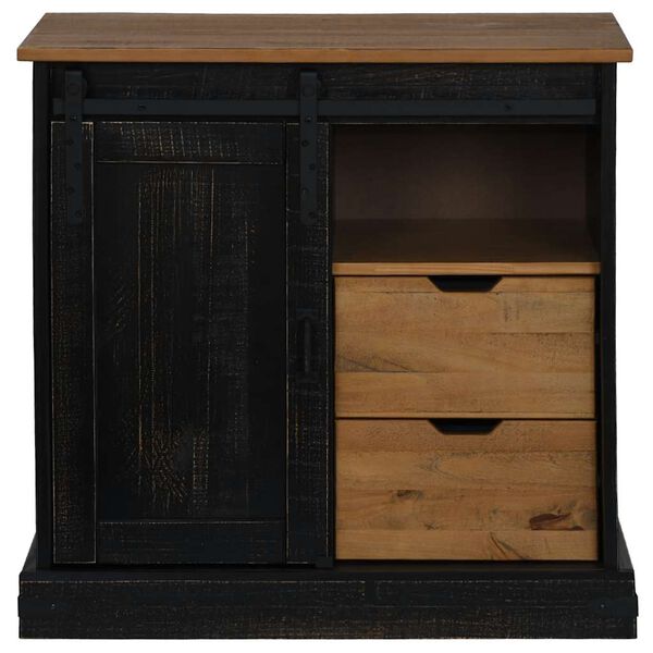 vidaXL Buffet HALDEN porte coulissante noir 80x40x80 cm bois massif