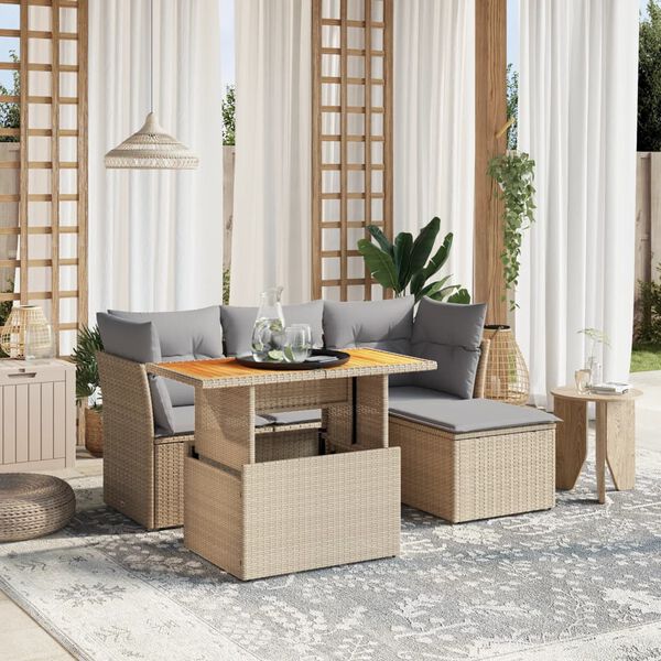 vidaXL Salon de jardin avec coussins 6 pcs beige r&eacute;sine tress&eacute;e