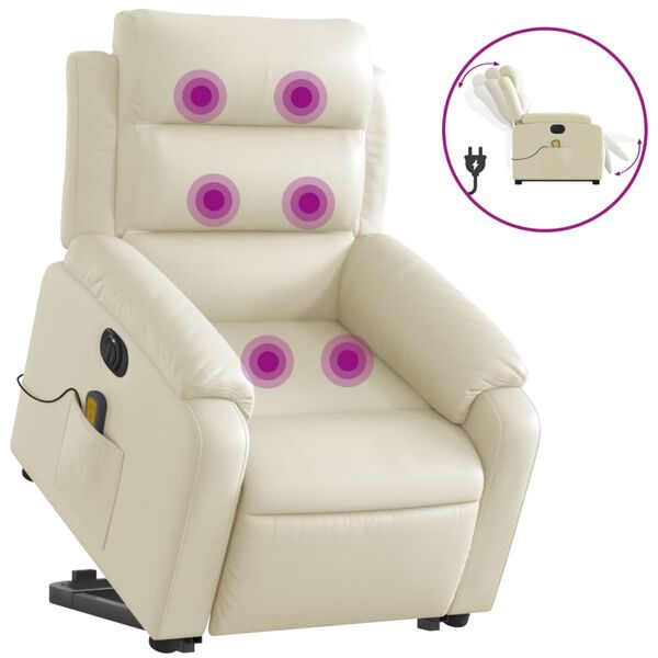 vidaXL Fauteuil inclinable de massage &eacute;lectrique cr&egrave;me similicuir