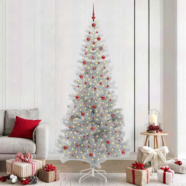 vidaXL Sapin de No&euml;l avec 300 LED avec support Argent 240 cm PET