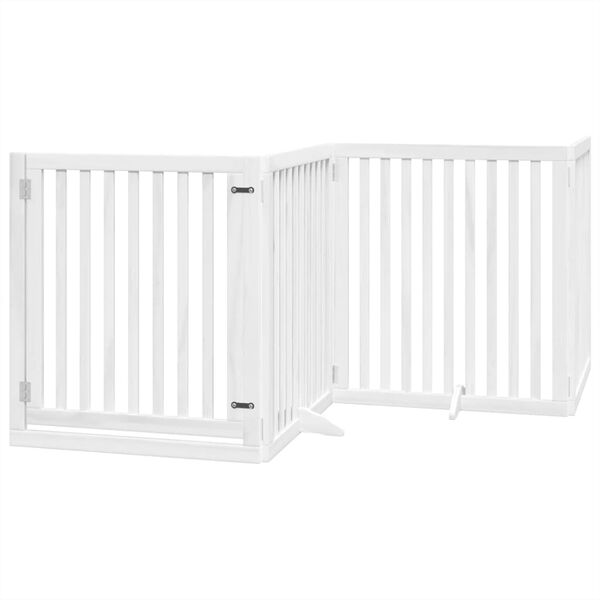 vidaXL Barri&egrave;re pour chiens et porte 4 panneaux blanc bois de peuplier
