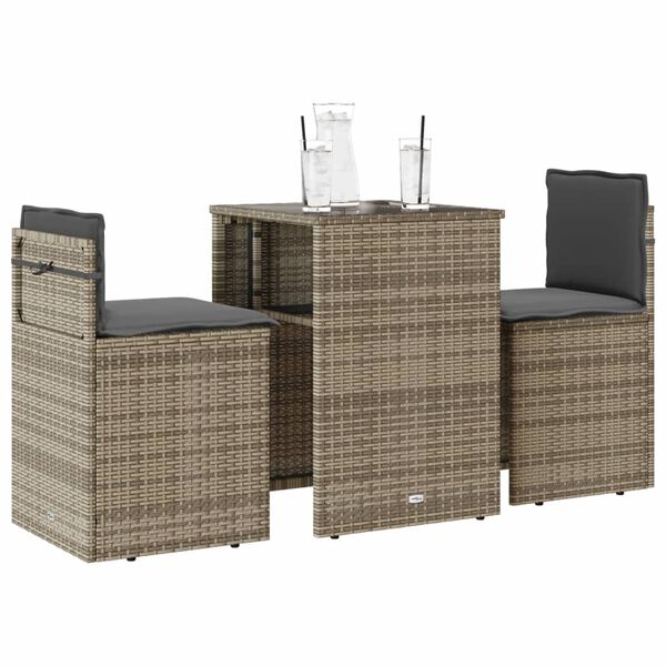 vidaXL Ensemble de bistro 3 pcs avec coussins beige r&eacute;sine tress&eacute;e