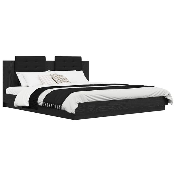 vidaXL Cadre de lit avec t&ecirc;te de lit Ch&ecirc;ne noir 180 x 200 cm