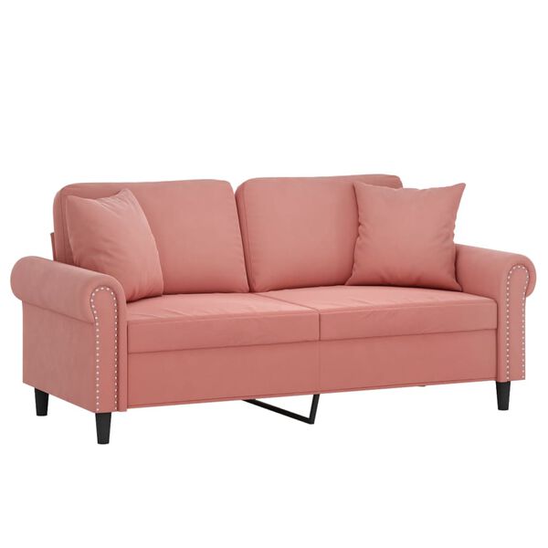 vidaXL Canap&eacute; 2 places oreillers et coussins Rose 140 cm Velours