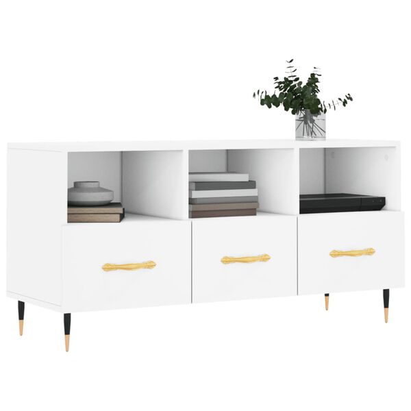 vidaXL Meuble TV blanc 102x36x50 cm bois d'ingénierie
