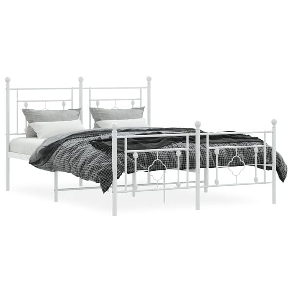 vidaXL Cadre de lit m&eacute;tal sans matelas et pied de lit blanc 140x200 cm