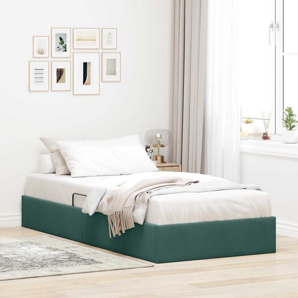 vidaXL Lit de Rangement avec stockage Vert fonc&eacute; 90 x 190 cm Velours