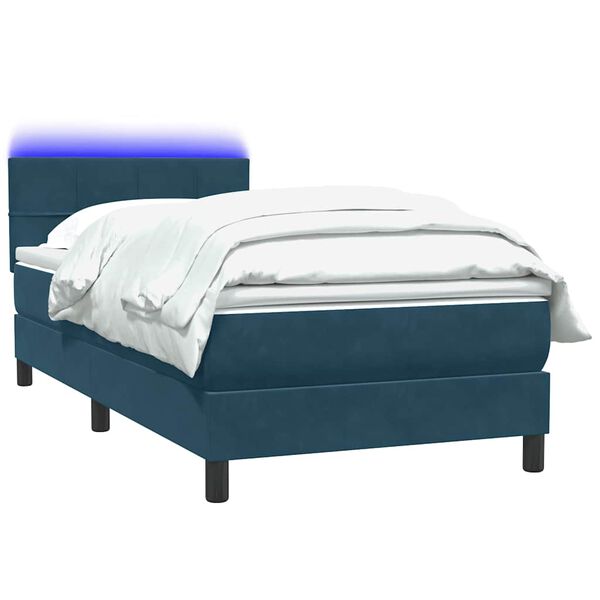 vidaXL Sommier &agrave; lattes de lit et matelas et LED bleu fonc&eacute; 80x210 cm velours