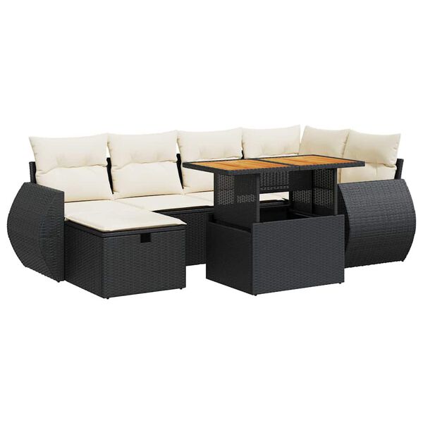 vidaXL Salon de jardin avec coussins 8 pcs noir r&eacute;sine tress&eacute;e acacia