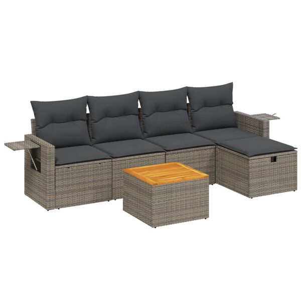 vidaXL Salon de jardin 6 pcs avec coussins gris résine tressée