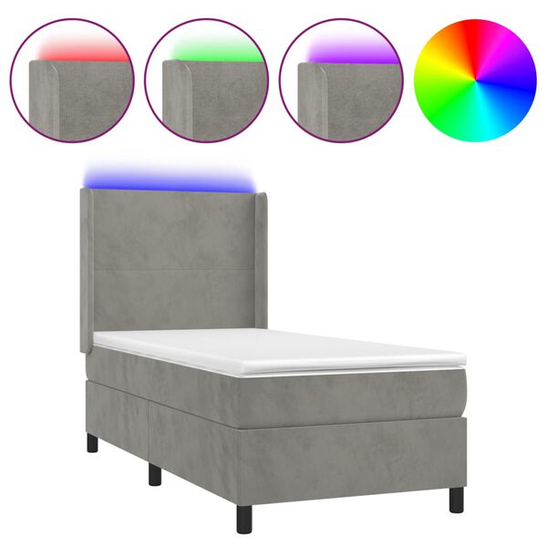 vidaXL Sommier &agrave; lattes de lit matelas LED Gris clair 90x200cm Velours