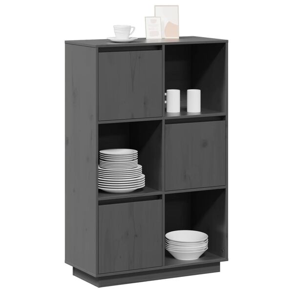vidaXL Buffet haut Gris 74x35x117 cm Bois massif de pin