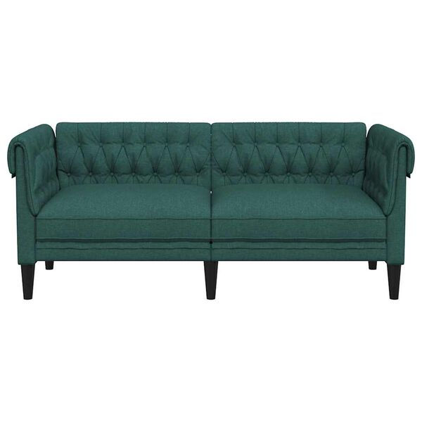 vidaXL Canapé Chesterfield 2 places vert foncé tissu