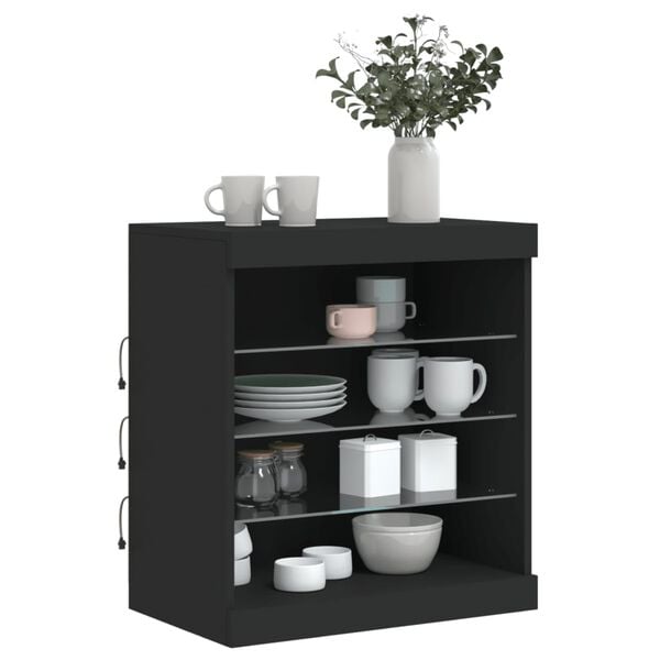 vidaXL Buffet avec lumi&egrave;res LED noir 60,5x37x67 cm