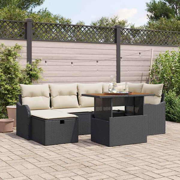 vidaXL Ensemble de canap&eacute; de jardin 7 pcs Noir polyrotin